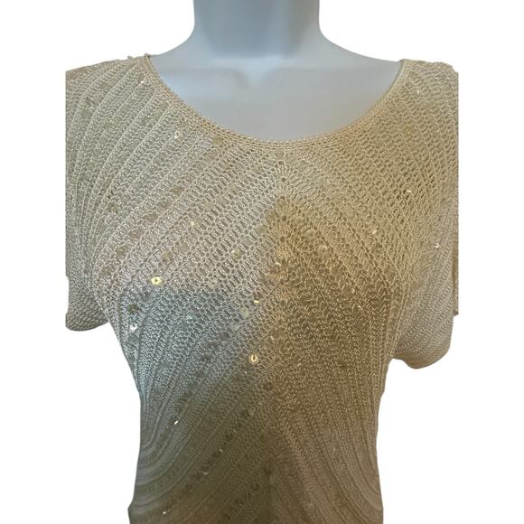 Papell Boutique Evening Cream Open-Weave w/Iridescent sequins Handmade Top. M - Picture 6 of 8